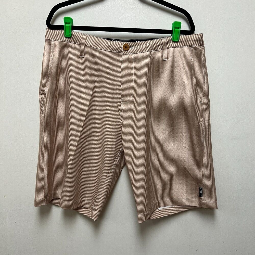 Lost Seaworthy Shorts Mens 38 Brown Striped Seersucker Stretch Striped Beach